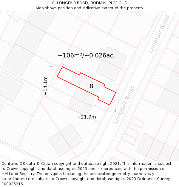 8, LONGFAIR ROAD, BODMIN, PL31 2UD: Plot and title map