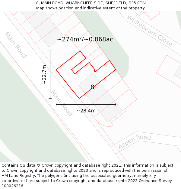 8, MAIN ROAD, WHARNCLIFFE SIDE, SHEFFIELD, S35 0DN: Plot and title map