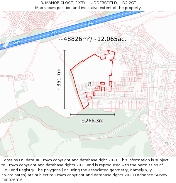 8, MANOR CLOSE, FIXBY, HUDDERSFIELD, HD2 2GT: Plot and title map