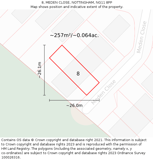 8, MEDEN CLOSE, NOTTINGHAM, NG11 8PP: Plot and title map
