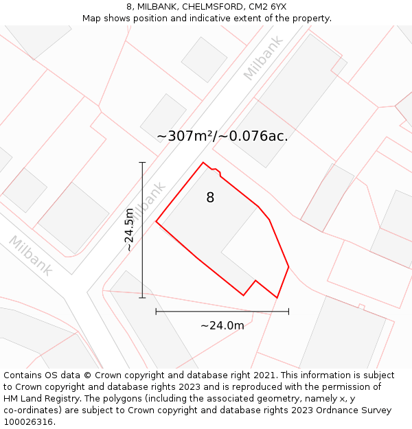 8, MILBANK, CHELMSFORD, CM2 6YX: Plot and title map