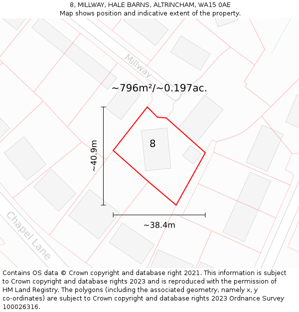 8, MILLWAY, HALE BARNS, ALTRINCHAM, WA15 0AE: Plot and title map