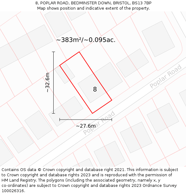 8, POPLAR ROAD, BEDMINSTER DOWN, BRISTOL, BS13 7BP: Plot and title map
