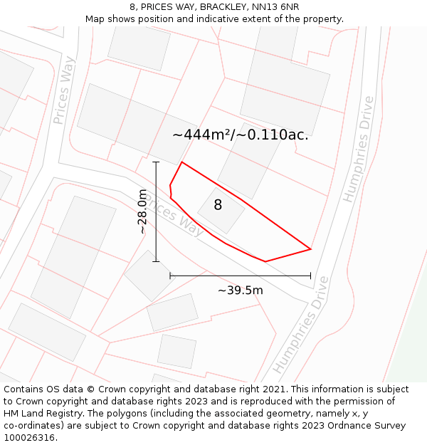 8, PRICES WAY, BRACKLEY, NN13 6NR: Plot and title map