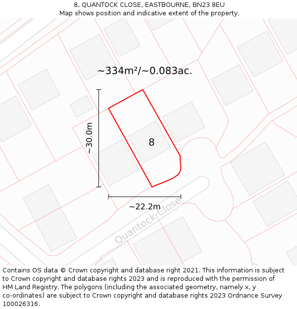 8, QUANTOCK CLOSE, EASTBOURNE, BN23 8EU: Plot and title map