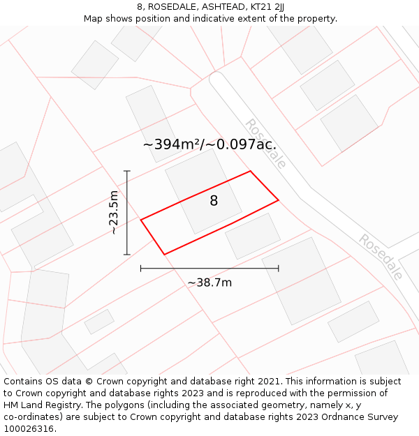 8, ROSEDALE, ASHTEAD, KT21 2JJ: Plot and title map