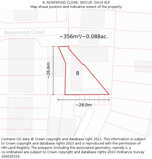 8, ROSEWOOD CLOSE, SIDCUP, DA14 4LP: Plot and title map