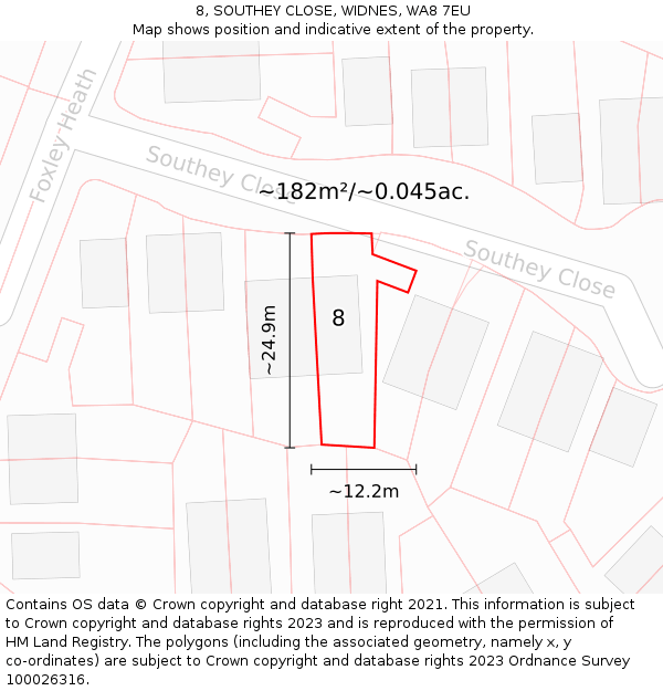 8, SOUTHEY CLOSE, WIDNES, WA8 7EU: Plot and title map