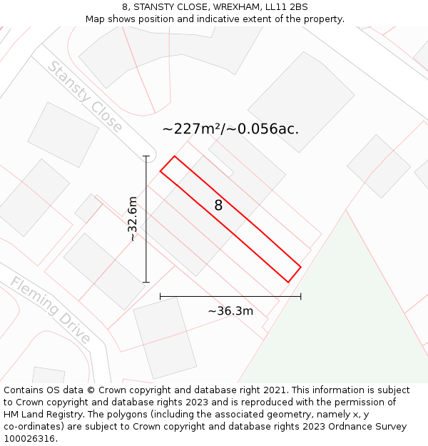 8, STANSTY CLOSE, WREXHAM, LL11 2BS: Plot and title map