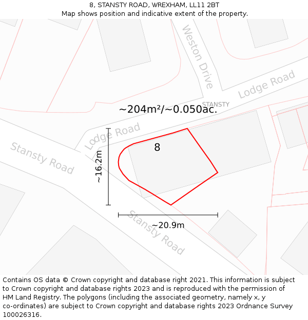 8, STANSTY ROAD, WREXHAM, LL11 2BT: Plot and title map