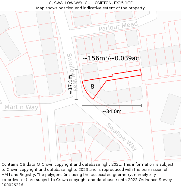 8, SWALLOW WAY, CULLOMPTON, EX15 1GE: Plot and title map