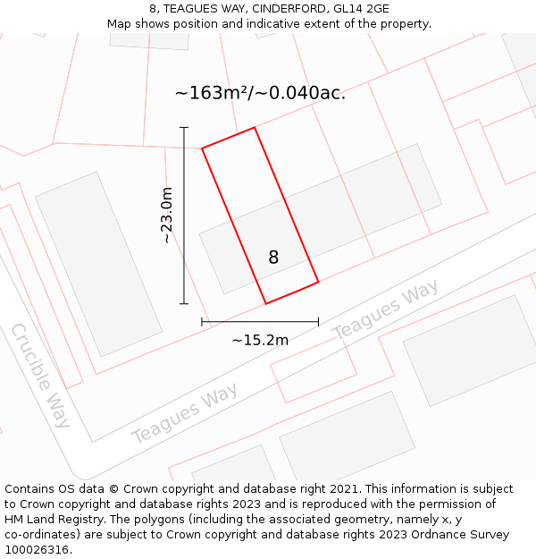 8, TEAGUES WAY, CINDERFORD, GL14 2GE: Plot and title map