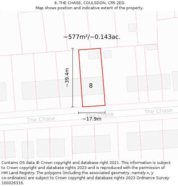 8, THE CHASE, COULSDON, CR5 2EG: Plot and title map