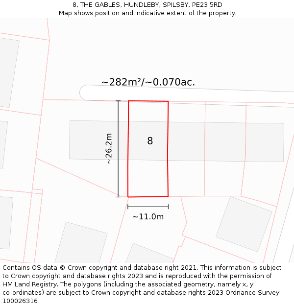 8, THE GABLES, HUNDLEBY, SPILSBY, PE23 5RD: Plot and title map