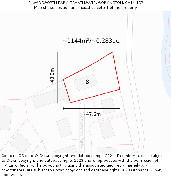 8, WADSWORTH PARK, BRANTHWAITE, WORKINGTON, CA14 4SR: Plot and title map