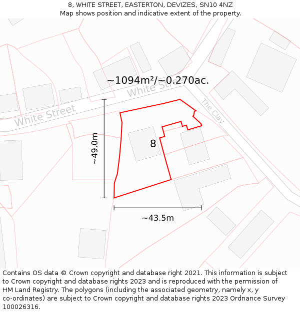8, WHITE STREET, EASTERTON, DEVIZES, SN10 4NZ: Plot and title map