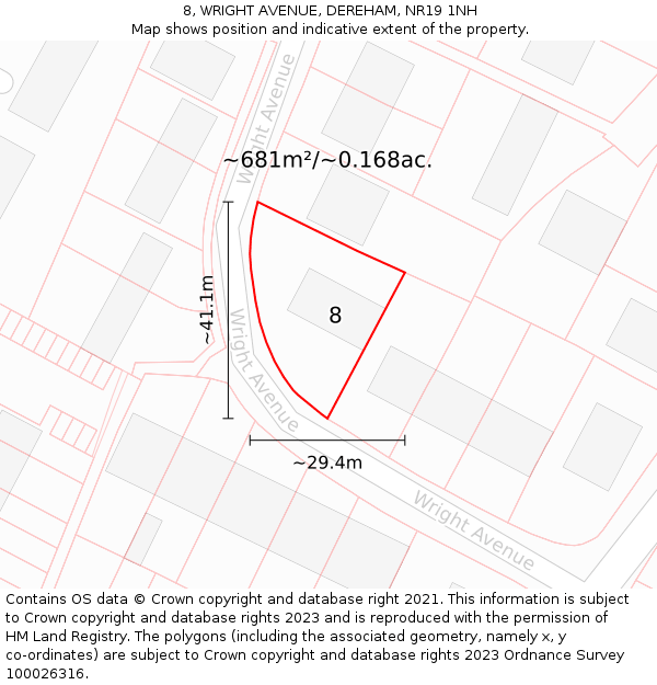 8, WRIGHT AVENUE, DEREHAM, NR19 1NH: Plot and title map