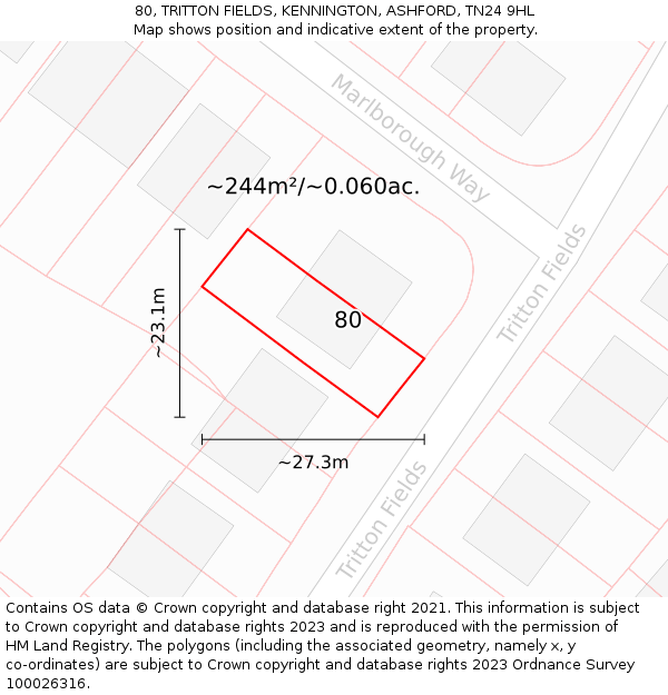 80, TRITTON FIELDS, KENNINGTON, ASHFORD, TN24 9HL: Plot and title map