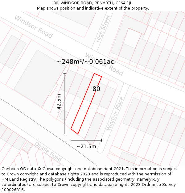 80, WINDSOR ROAD, PENARTH, CF64 1JL: Plot and title map