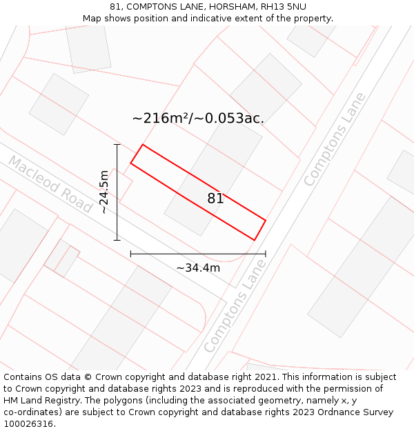 81, COMPTONS LANE, HORSHAM, RH13 5NU: Plot and title map