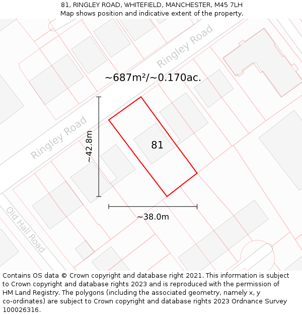 81, RINGLEY ROAD, WHITEFIELD, MANCHESTER, M45 7LH: Plot and title map