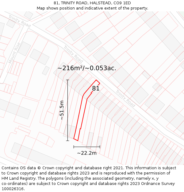 81, TRINITY ROAD, HALSTEAD, CO9 1ED: Plot and title map