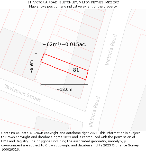 81, VICTORIA ROAD, BLETCHLEY, MILTON KEYNES, MK2 2PD: Plot and title map