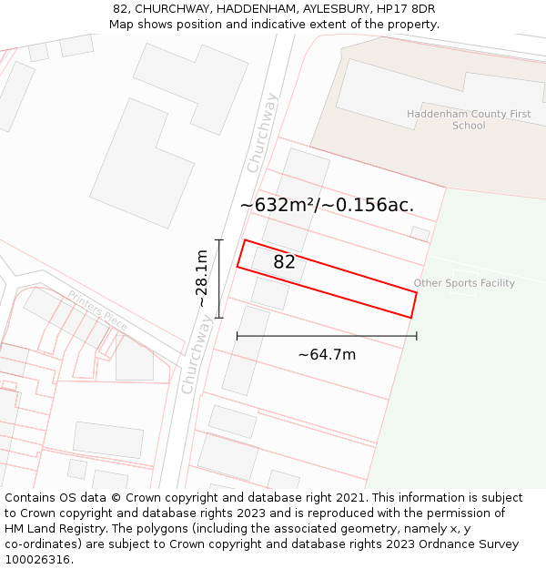 82, CHURCHWAY, HADDENHAM, AYLESBURY, HP17 8DR: Plot and title map