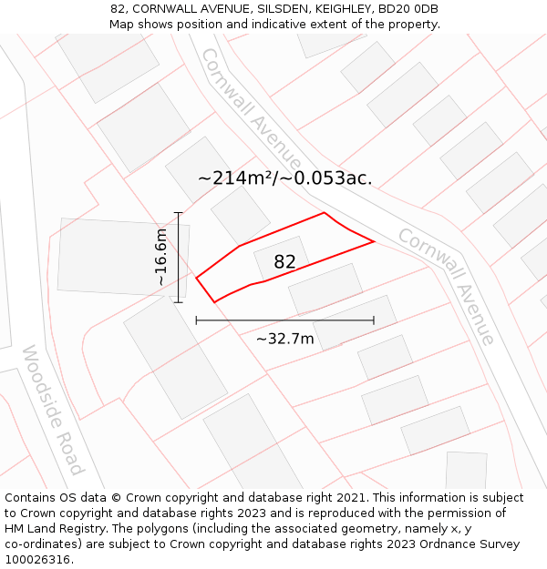 82, CORNWALL AVENUE, SILSDEN, KEIGHLEY, BD20 0DB: Plot and title map