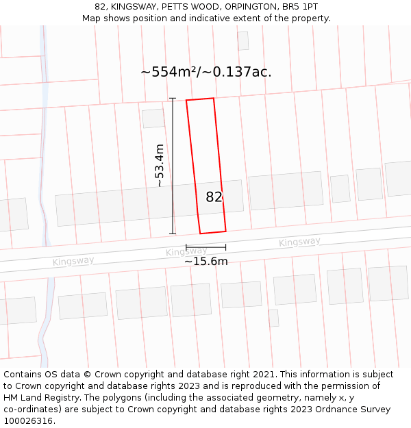 82, KINGSWAY, PETTS WOOD, ORPINGTON, BR5 1PT: Plot and title map