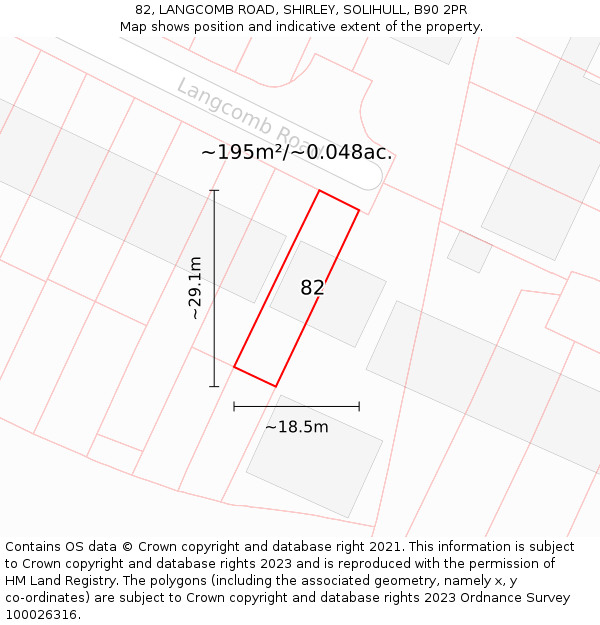 82, LANGCOMB ROAD, SHIRLEY, SOLIHULL, B90 2PR: Plot and title map