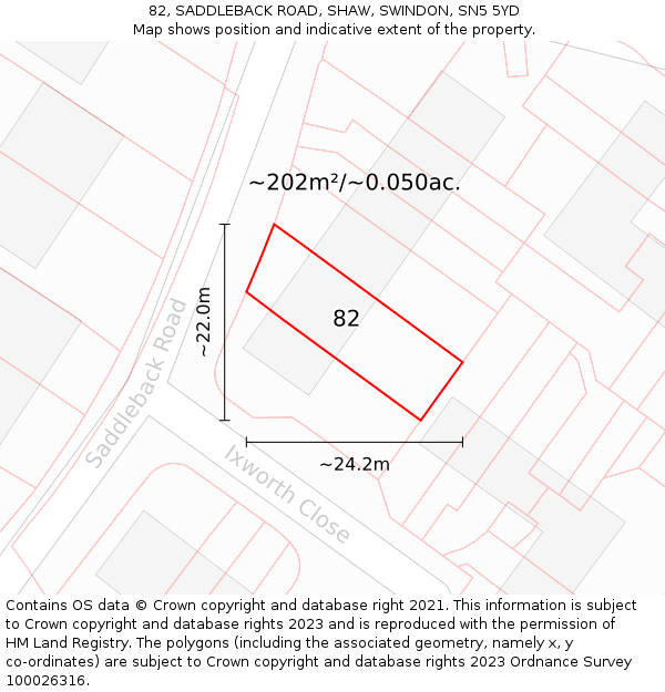 82, SADDLEBACK ROAD, SHAW, SWINDON, SN5 5YD: Plot and title map