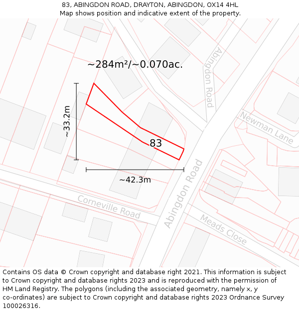 83, ABINGDON ROAD, DRAYTON, ABINGDON, OX14 4HL: Plot and title map