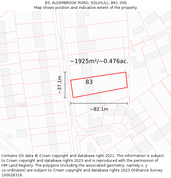 83, ALDERBROOK ROAD, SOLIHULL, B91 1NS: Plot and title map