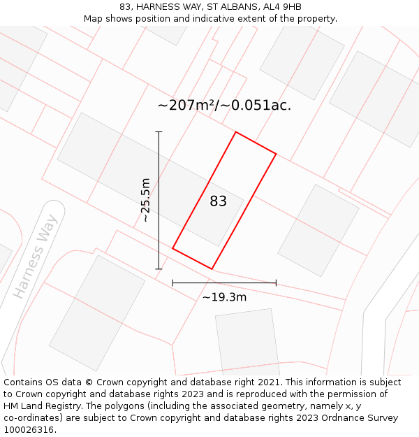83, HARNESS WAY, ST ALBANS, AL4 9HB: Plot and title map