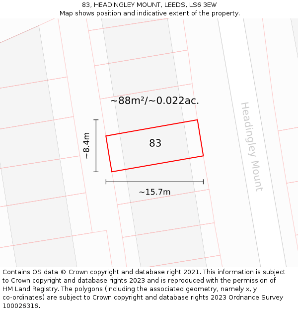 83, HEADINGLEY MOUNT, LEEDS, LS6 3EW: Plot and title map