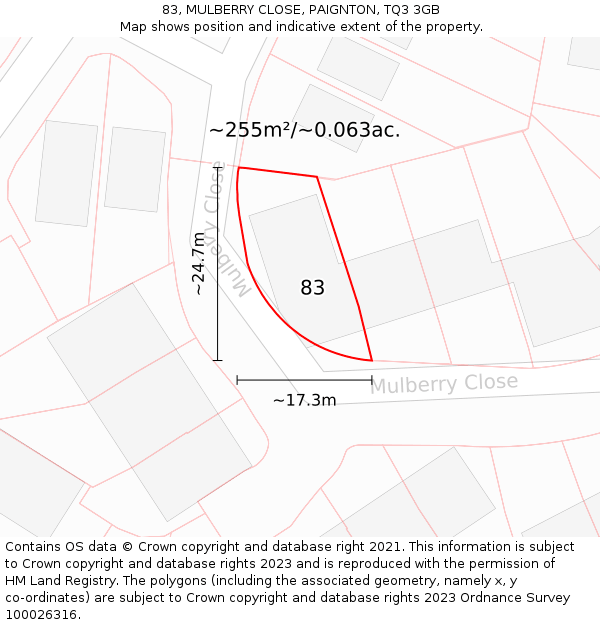 83, MULBERRY CLOSE, PAIGNTON, TQ3 3GB: Plot and title map