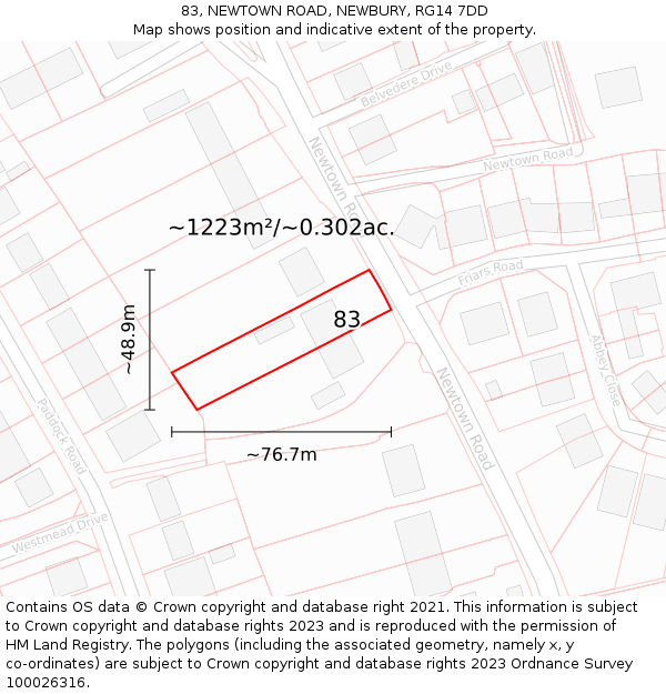 83, NEWTOWN ROAD, NEWBURY, RG14 7DD: Plot and title map