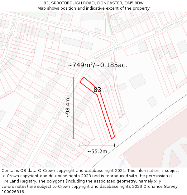 83, SPROTBROUGH ROAD, DONCASTER, DN5 8BW: Plot and title map