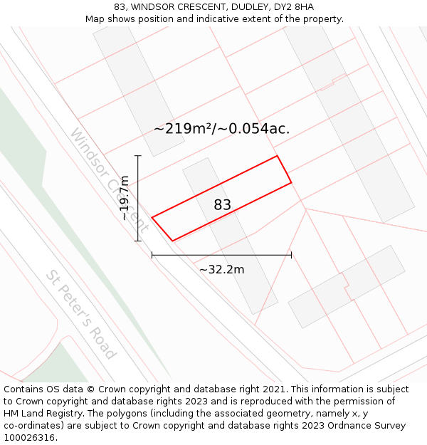 83, WINDSOR CRESCENT, DUDLEY, DY2 8HA: Plot and title map