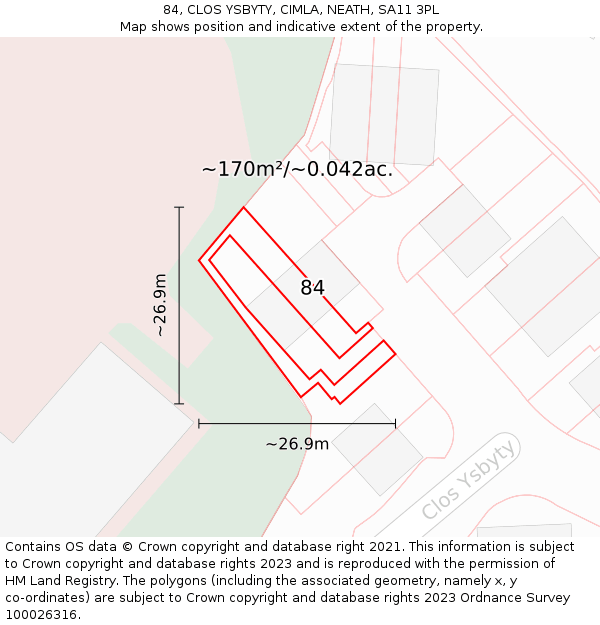 84, CLOS YSBYTY, CIMLA, NEATH, SA11 3PL: Plot and title map