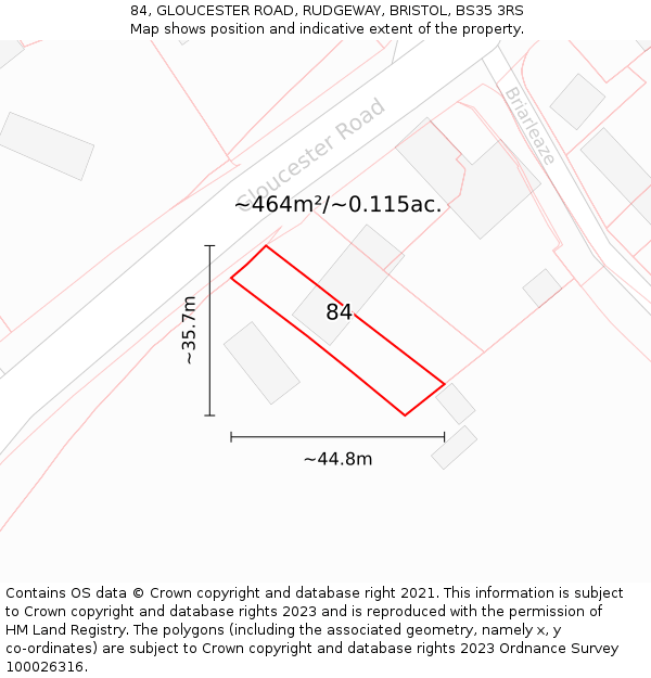 84, GLOUCESTER ROAD, RUDGEWAY, BRISTOL, BS35 3RS: Plot and title map