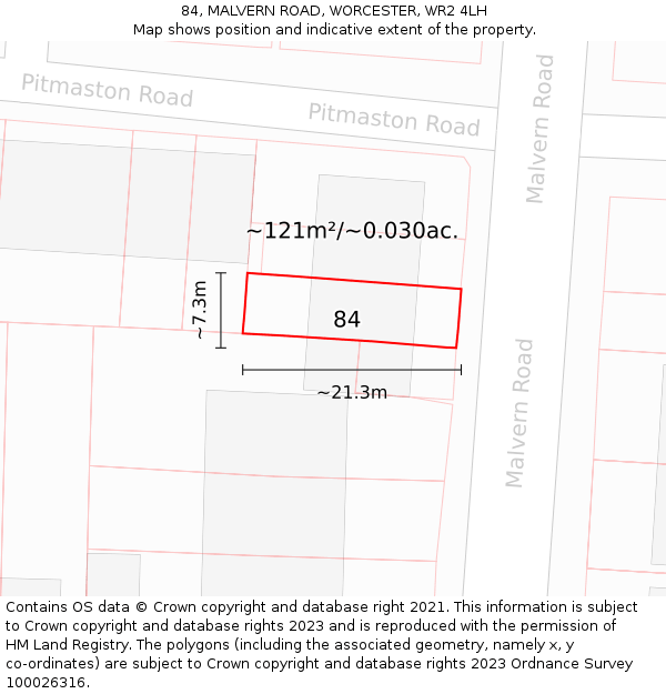 84, MALVERN ROAD, WORCESTER, WR2 4LH: Plot and title map