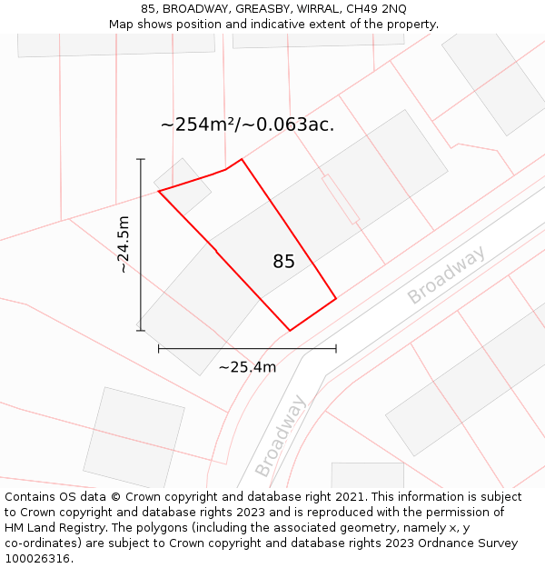 85, BROADWAY, GREASBY, WIRRAL, CH49 2NQ: Plot and title map