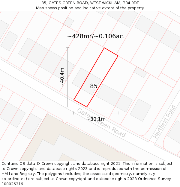 85, GATES GREEN ROAD, WEST WICKHAM, BR4 9DE: Plot and title map