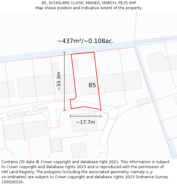 85, SCHOLARS CLOSE, MANEA, MARCH, PE15 0HF: Plot and title map