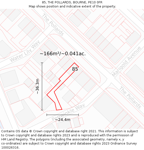 85, THE POLLARDS, BOURNE, PE10 0FR: Plot and title map