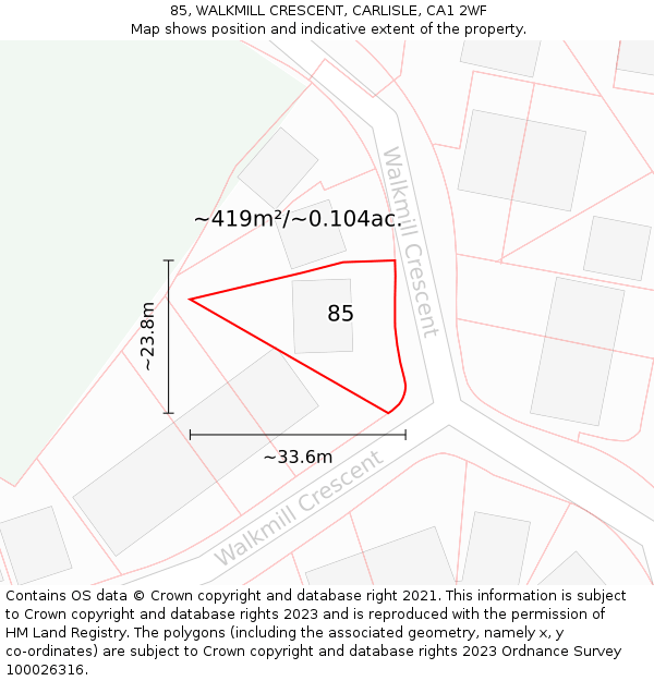 85, WALKMILL CRESCENT, CARLISLE, CA1 2WF: Plot and title map