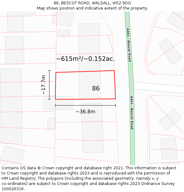 86, BESCOT ROAD, WALSALL, WS2 9DG: Plot and title map