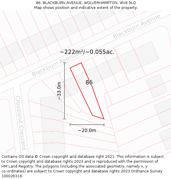 86, BLACKBURN AVENUE, WOLVERHAMPTON, WV6 9LQ: Plot and title map